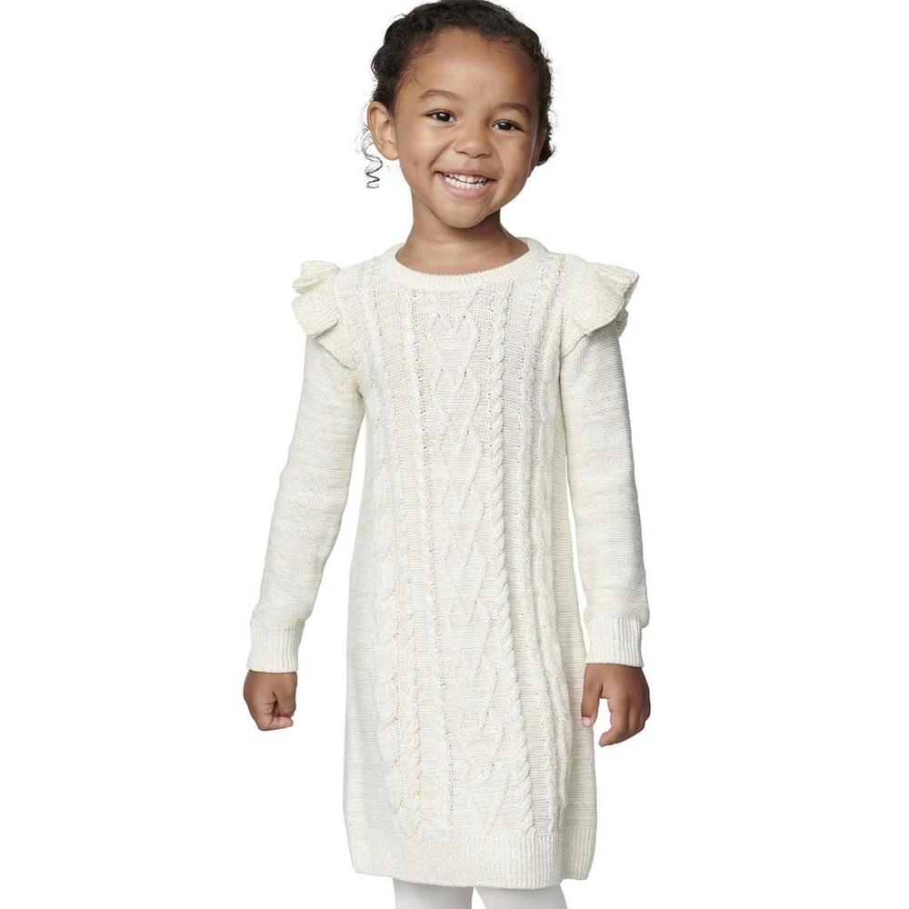 TCP Toddler Girl White & Gold Holiday Sweater Dress w/ Ruffle Sleeves (18-24m)